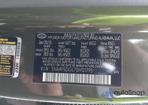 2025 Hyundai Santa Fe Calligraphy from USA, damaged, VIN 5NMP5DGL7SH121795